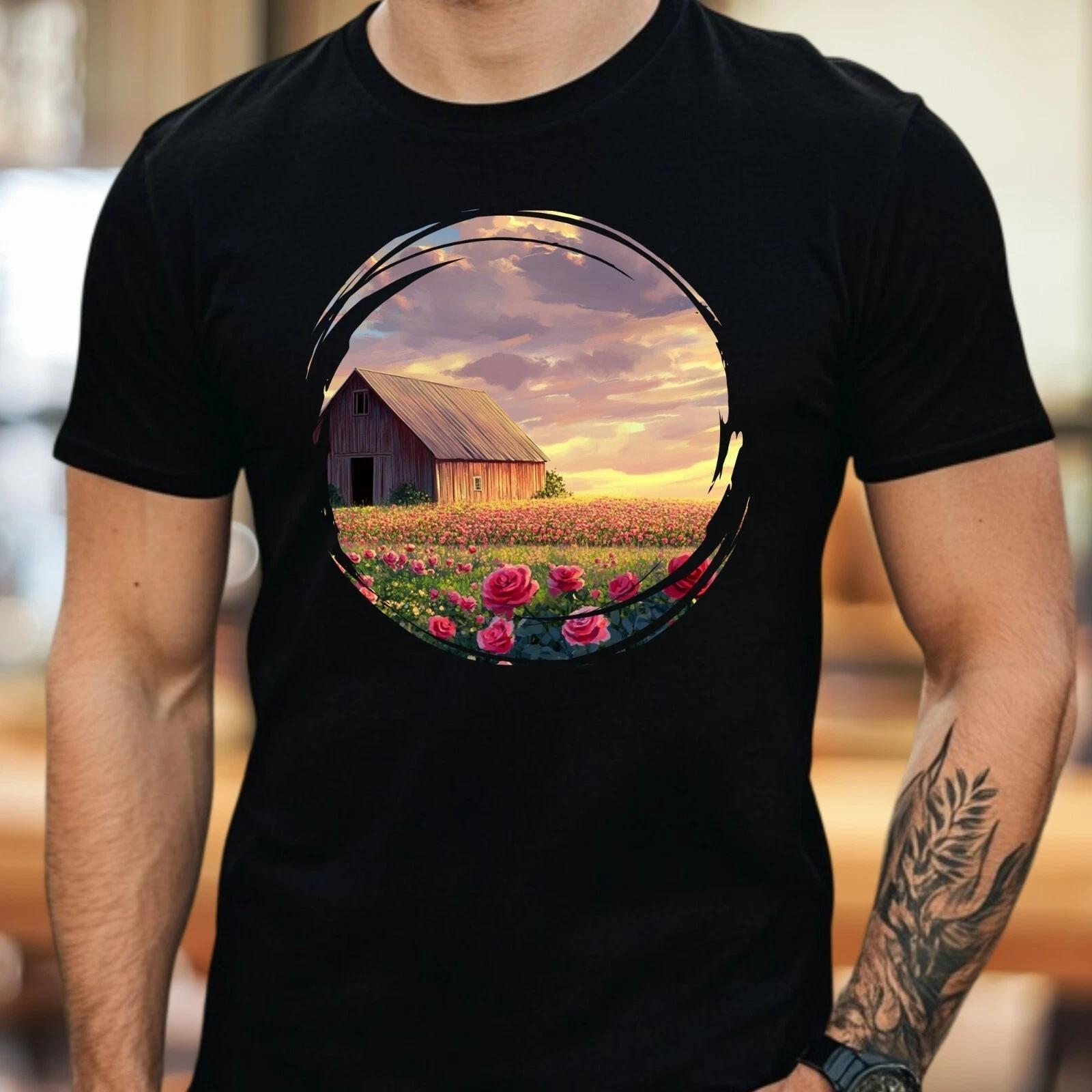 T-Shirt Herren Scheune mit Rosenfeld Motiv Baumwolle Größe S bis 5XL XXXXL