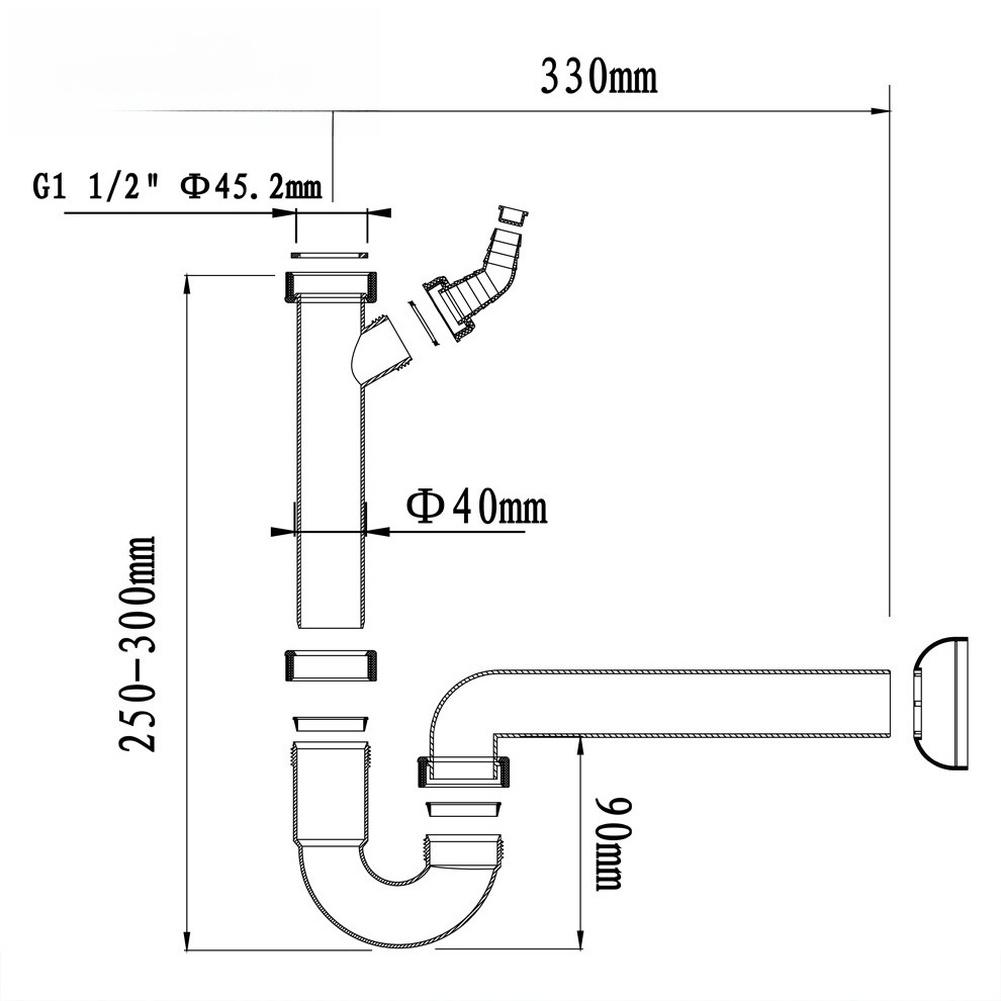 Kitchen Sink Drain Pipe Wall Mounted U-shaped Bend Anti Smell Connects Dishwasher Water 40mm Diameter Plastic Connects To 50mm