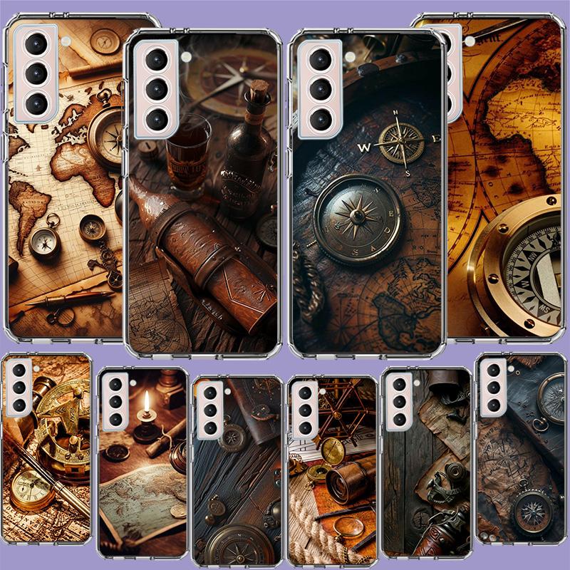 Ancient Maps Retro Compasses And Telescopes Phone Case For Samsung A16 A26 A36 A56 A17 A15 A25 A35 A55 A14 A24 A34 A54 A04S A05S