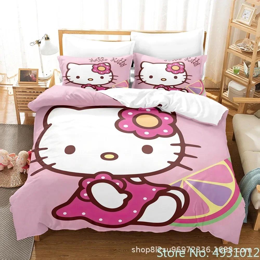 Cute Hello Kitty Colors Bedding Set Pillowcase Japanese Anime Bedclothes 3D Printed Quilt Cover Duvet Cover Baby Kids Child Gift