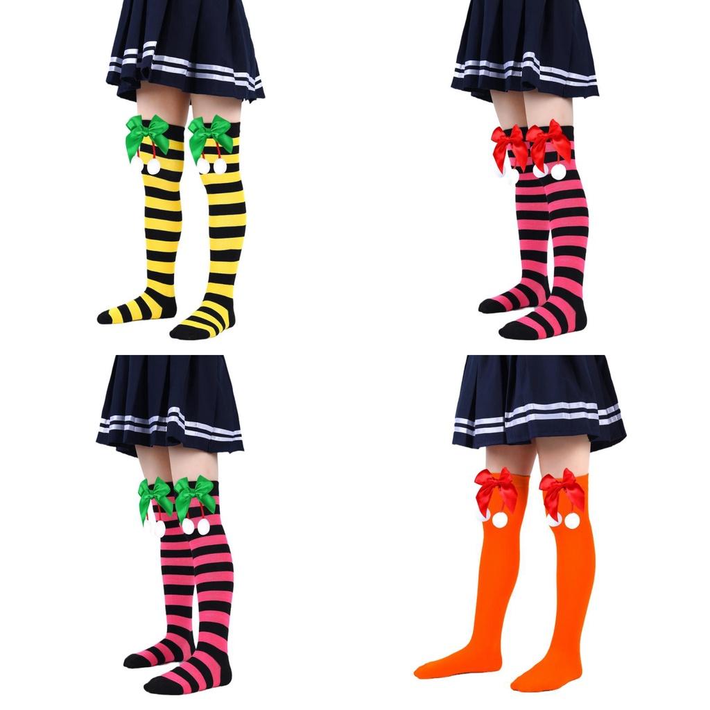 Cute Butterfly Bow Christmas Socks For Girls Long Tube Polyester Fabric
