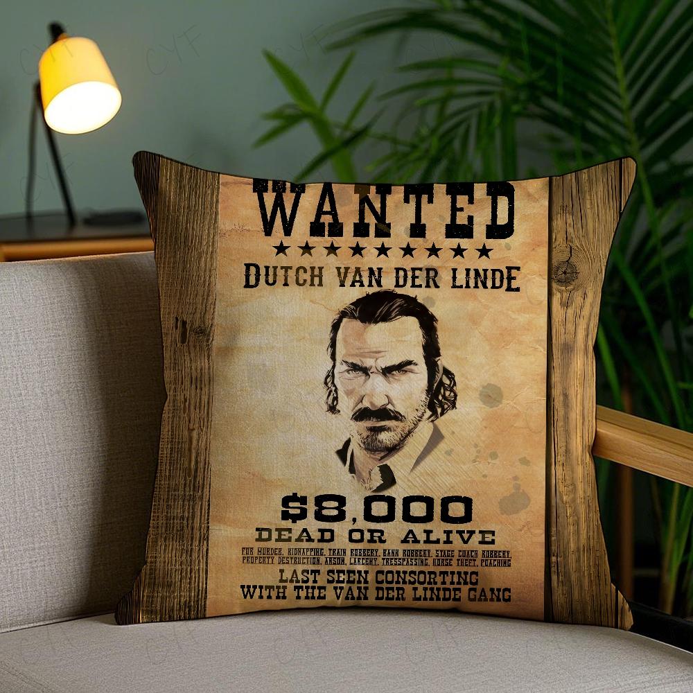Red Dead R-Redemption 2 Game Anime Pillow Case Anti-Dustmite Pillowcase Invisible Zipper Silky Short Plush Sofa Cushion Cover