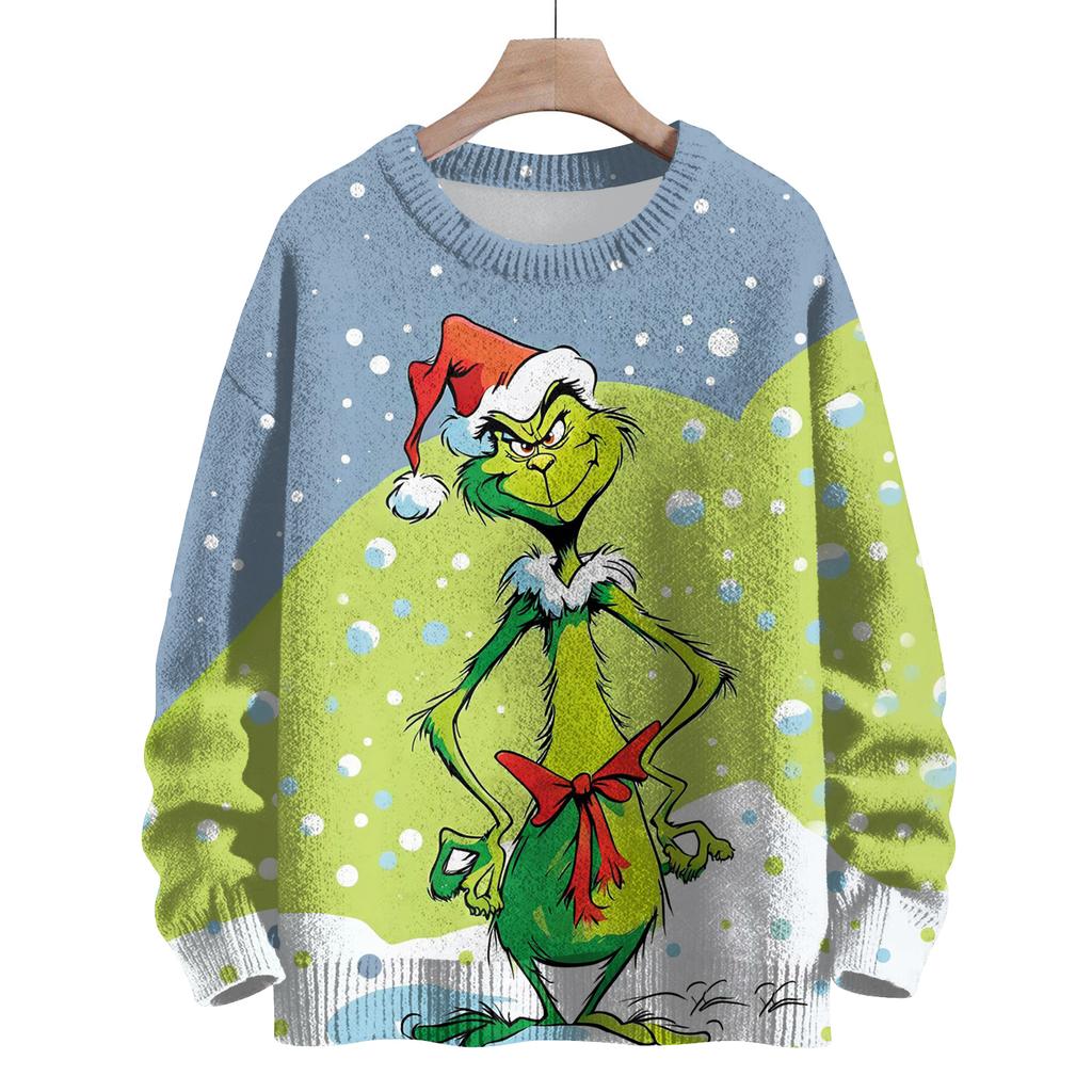 Ladies' Fashionable Casual Long Sleeved Christmas Cute Printed Round Neck Knitted Yarn