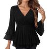 Ladies' Casual And Fashionable V-neck Solid Color Sequin Seven Quarter Sleeved Top