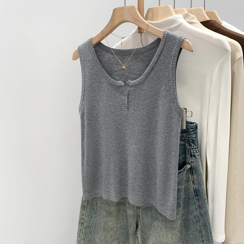 2026 Spring Korean Striped Sleeveless Knit Vest - Women’s Layering Camisole Top One Size