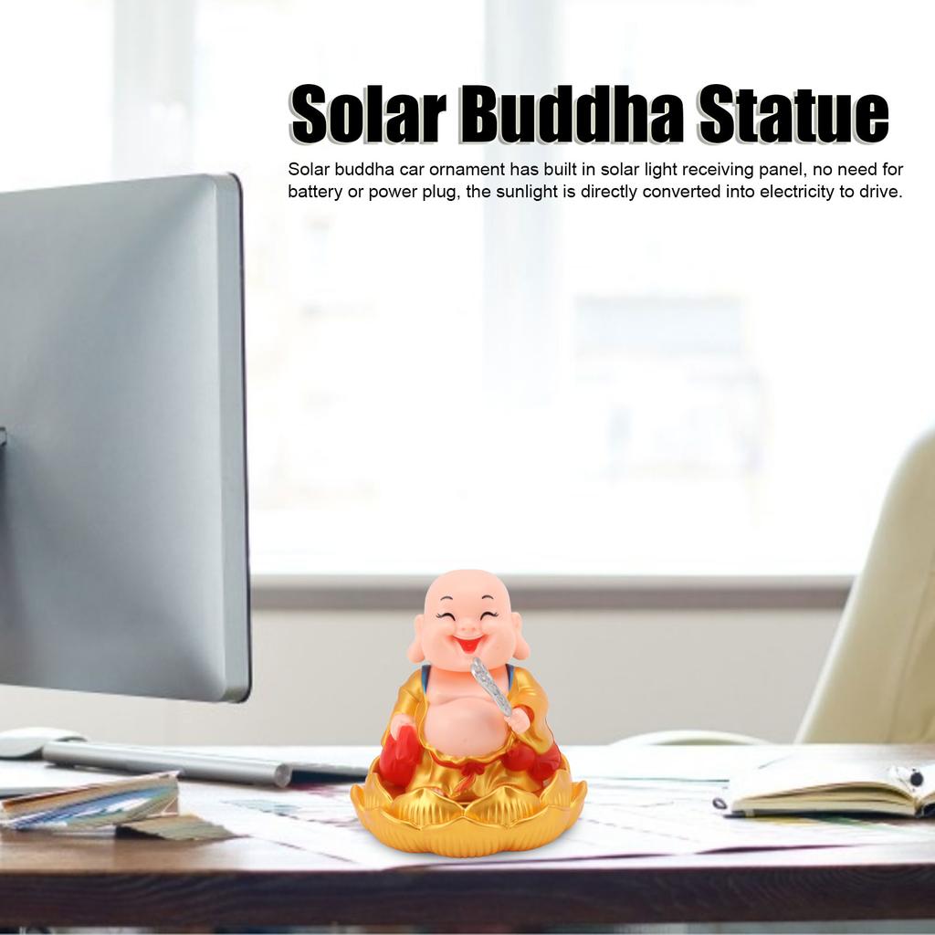 Solar Buddha Statue Solar Nodding Maitreya Car Ornament Decoration Shaking Head Toy for Wealth and Fortune