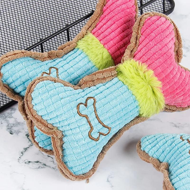1pc Dog Squeaky Toys Bones Plush Dogs Chew Toy for Small Medium Breed Puppy Aggressive Chewer Pets Puppy Playing Cleaning Teeth