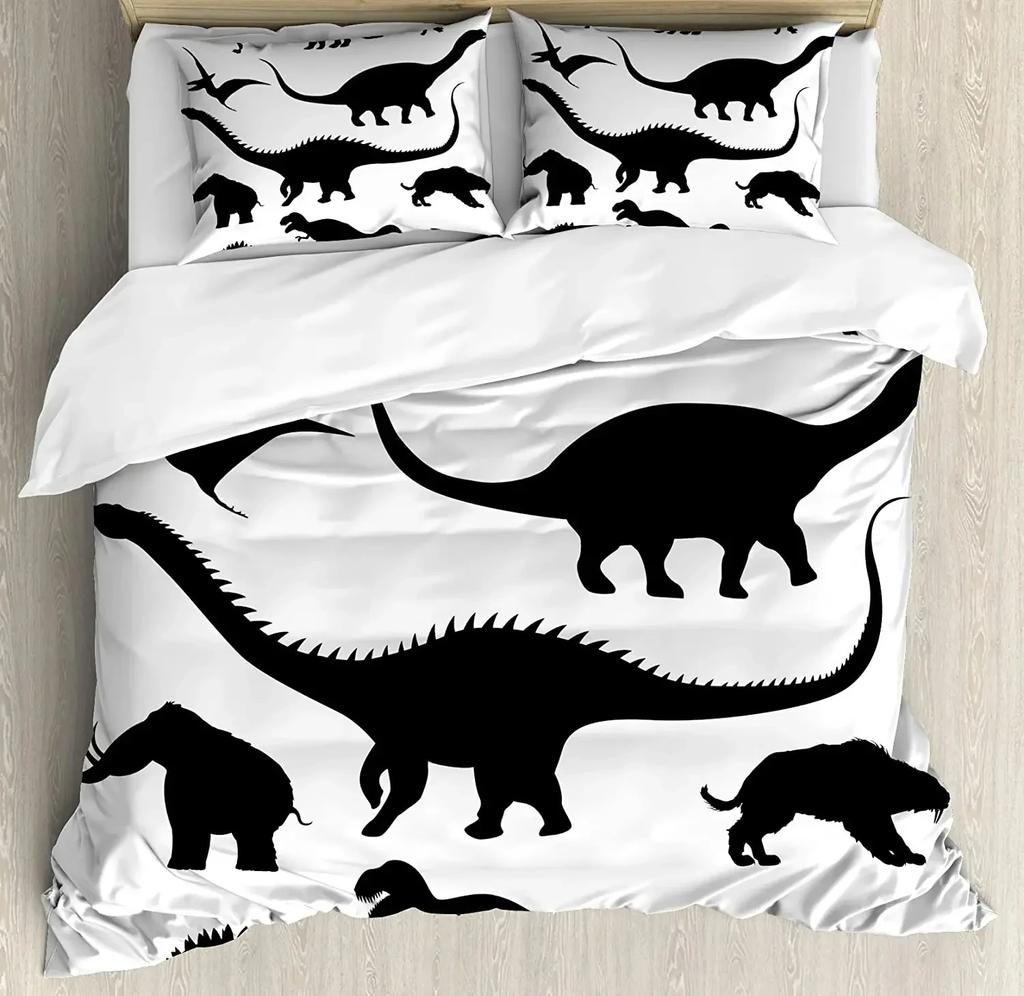 Dinosaur Soft Duvet Cover Black Evolution Extinction Predator Animals Beding Set Ful Double Quen King-Sized Dimensionsd Dimensions Polyester Qulit