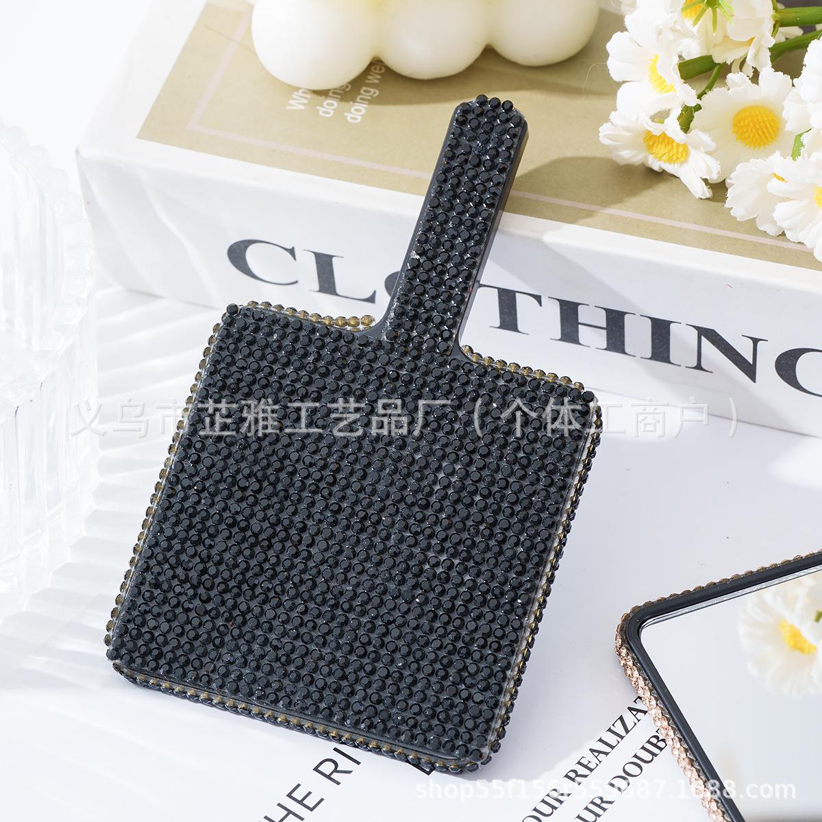 

Rhinestone handle mirror ins creative inlaid square makeup mirror portable single-sided beauty mirror handheld mirror small