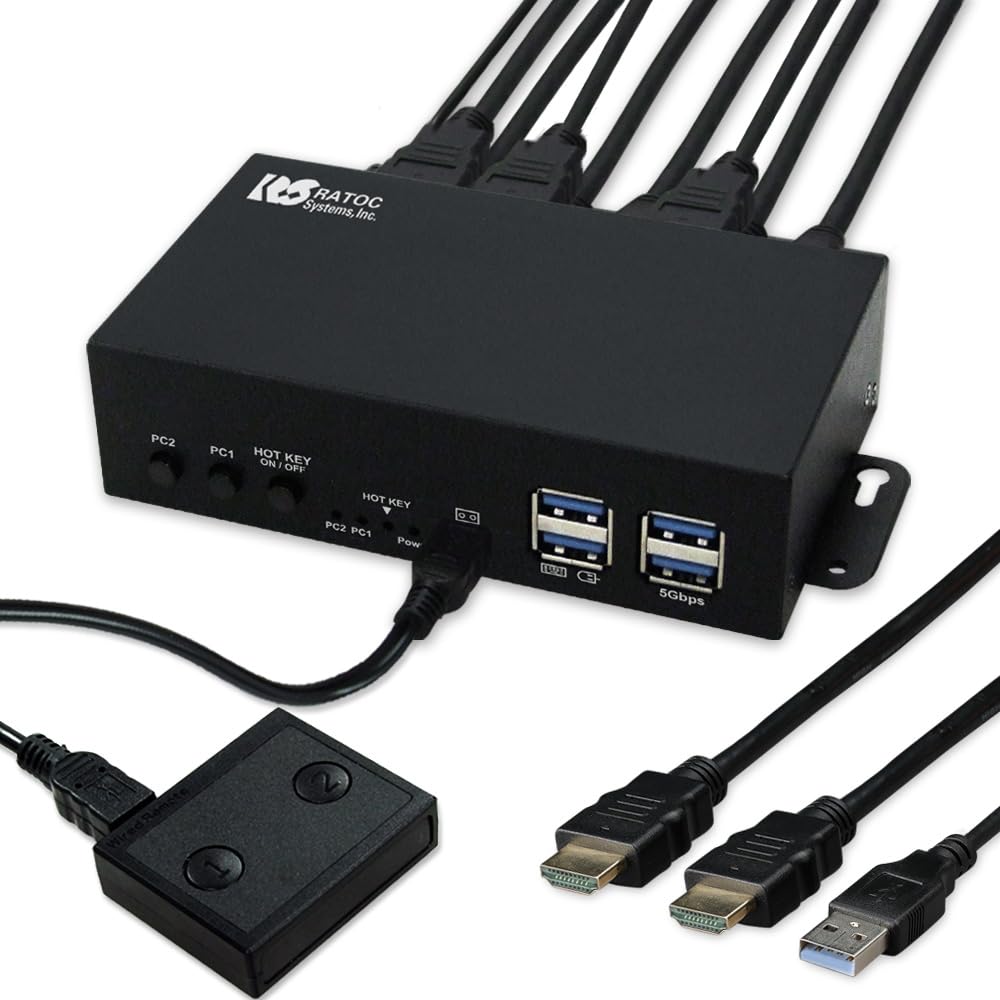 RATOC Systems 4K60Hz Двухмониторный HDMI KVM-переключатель для ПК (RS-260UH2-4K) - Два монитора (2 монитора)