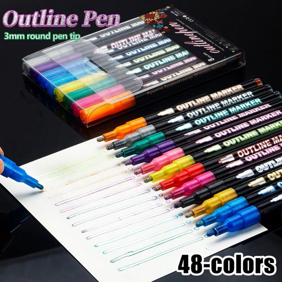 Traumhafter Glanz Dual-Line Konturenstift Set – Metallischer Umrissmarker, 2–3 mm Spitze, Schnelltrocknende Ungiftige Tinte für Kunst, Karten & DIY-Bastelarbeiten
