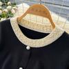 Autumn Winter Women Vintage Black Knitted Sweater Pullover Dresses with Beading