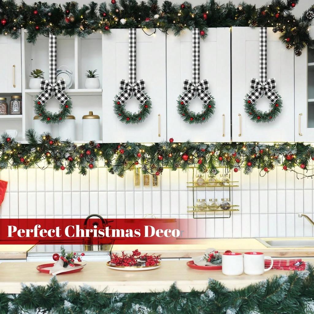Weihnachts-Mini-Kranz Schrank Fenster Hängende Dekorationen mit Roter Schleife und Früchten für Partydekoration Kranz Türdekoration
