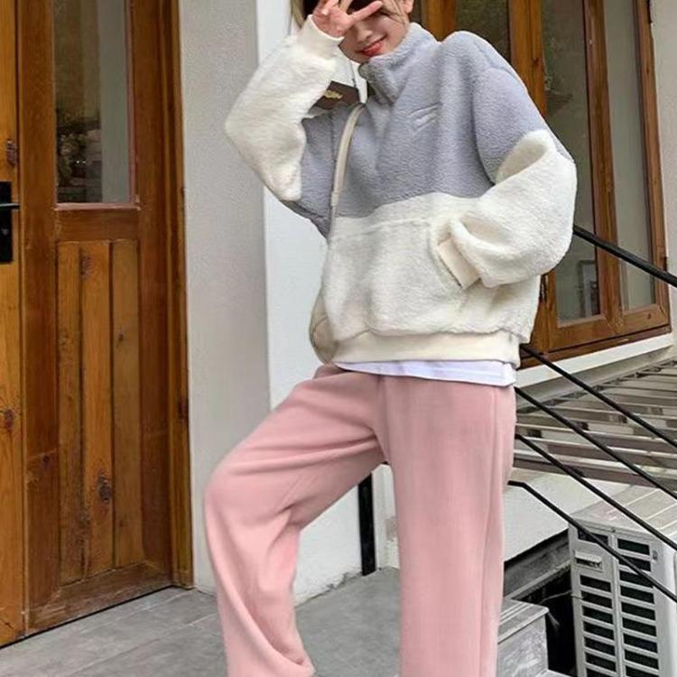 Pulover de damă cald din catifea, hanorac cu guler înalt îngroșat, top cu jumătate de fermoar