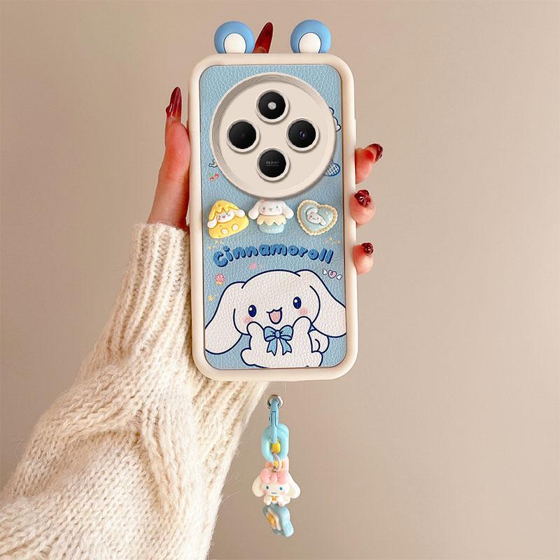 KEYSION Husă cu desene animate 3D cu ureche drăguță pentru Redmi 14C cu brățară Husă din spate a telefonului, rezistentă la șocuri, din silicon moale pentru Xiaomi POCO C75