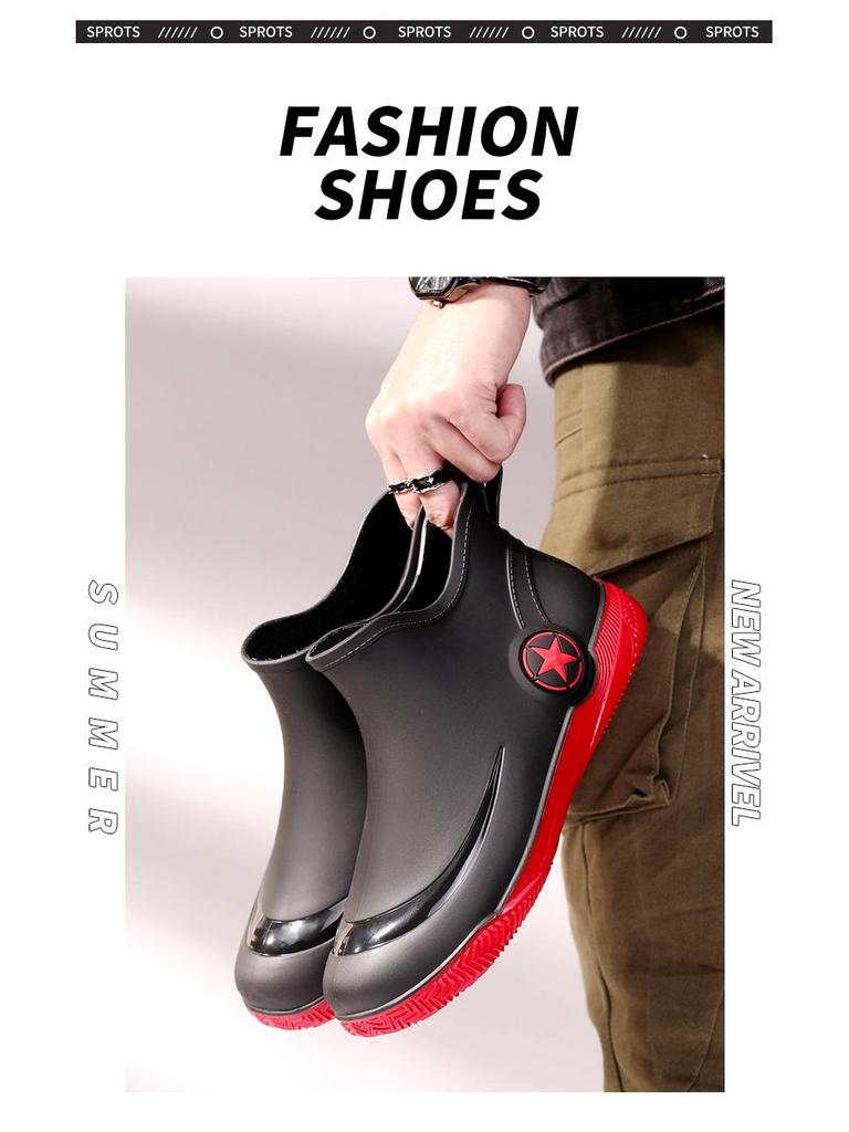 Men's Low-Cut Waterproof Non-Slip Rubber Ankle Rain Boots 