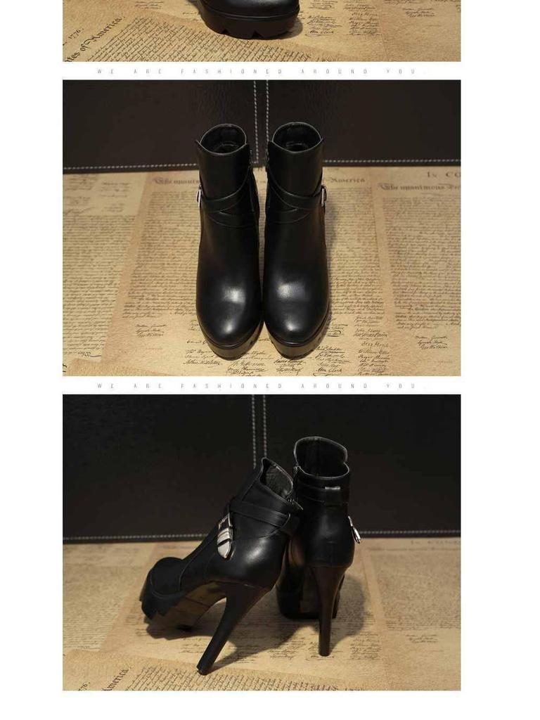 Women's Korean Style Platform Stiletto Ankle Boots - Versatile Autumn/Winter Cotton High Heels