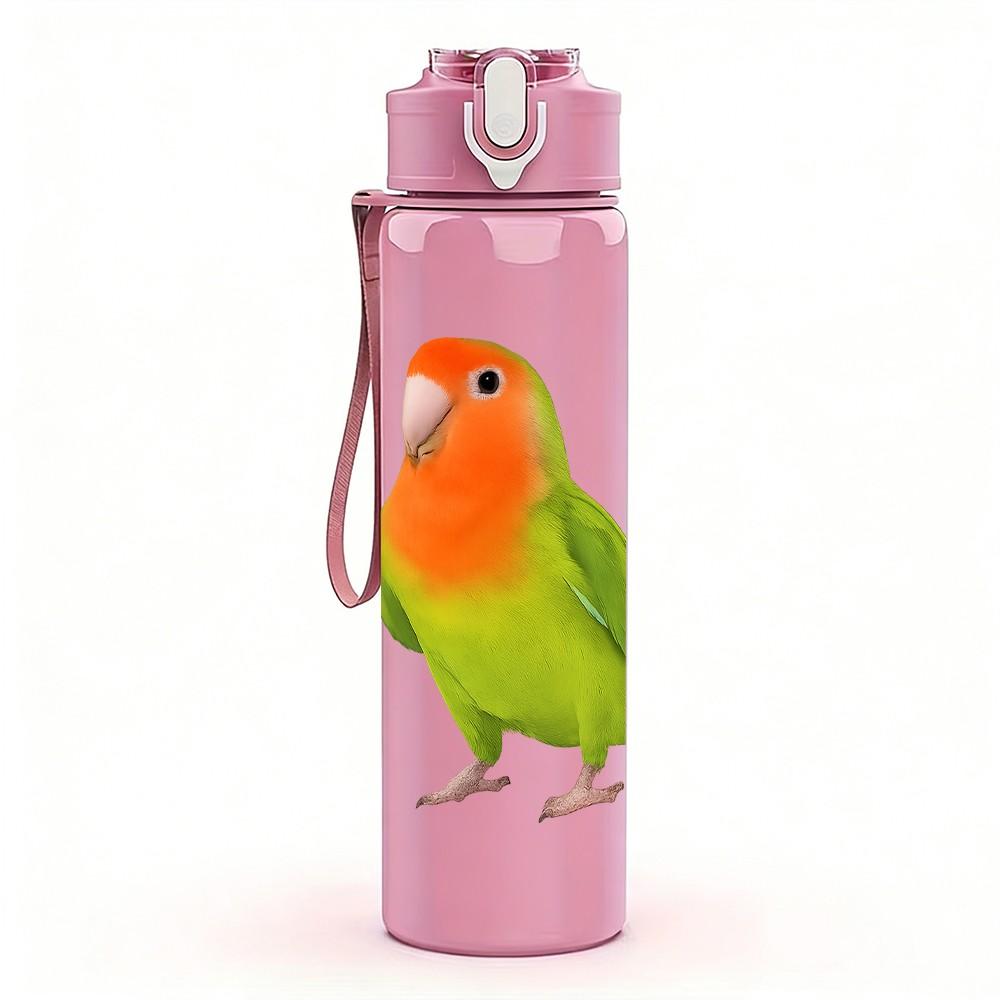 1PC Green Parrot Bird Portrait 750ml Color Plastic Sports Water Bottle Leakproof Flip Straw Lid Suitable for Sports Office Home Use