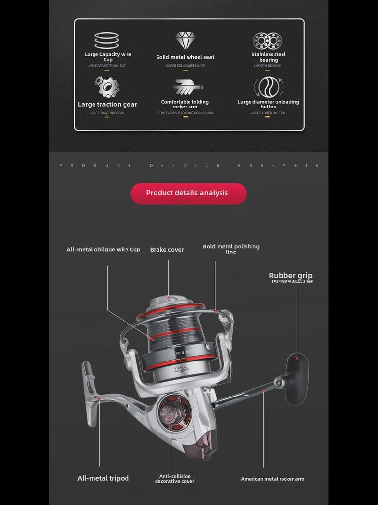גלגלת דיג Kemalong CTS לטווח ארוך, עשויה מתכת מלאה, להטלה