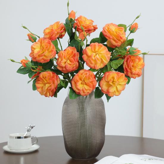 Artificial Rose with Green Leaves 3 Head Realistic Long Stem Fake Flower Home Wedding Party Faux Flower Decoration Valentine's Day Gift