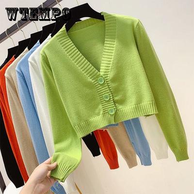 Frauen V-ausschnitt Gestrickte Strickjacken Pullover Weibliche Casual Alle-spiel Kurze Kint Top Koreanischen Stil Pullover