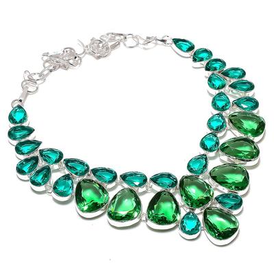 Collana Gioiello Fatta a Mano in Argento Sterling 925 con Tormalina Indicolite 18" W0I15