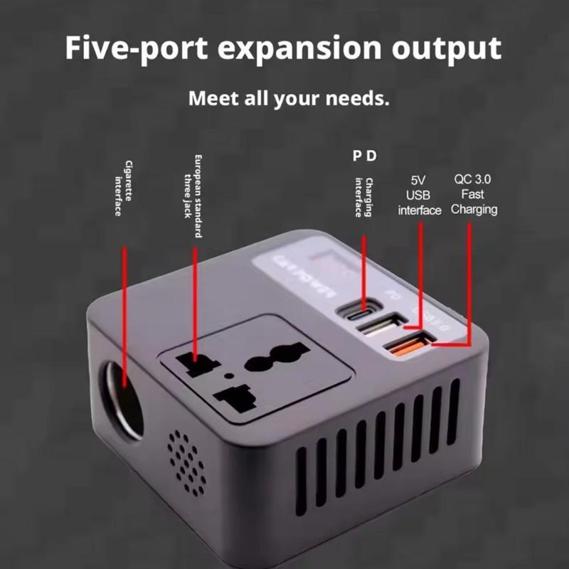 DC12V-24V to 220V AC Car Travel Adapter Voltage Converter 100W Car Power Inverter Car Plug Adapter Outlet for Road Trip