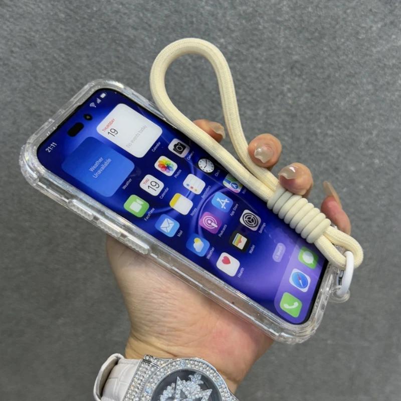 Glitter Transparent Magnetic For Magsafe Case For iPhone 17 15 14 Plus 13 16 Pro Max Wrist Strap Lanyard Shockproof Armor Cover