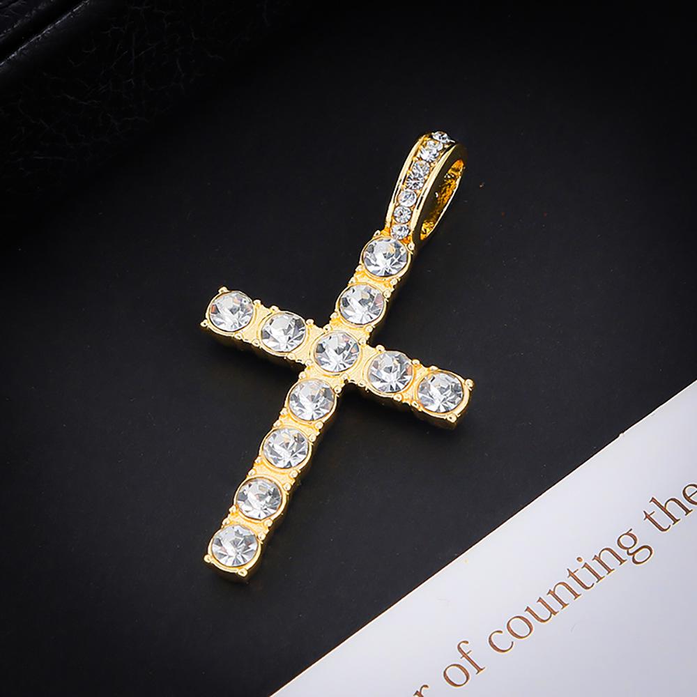 Eco-Friendly European & American Hip-Hop Zinc Alloy Rhinestone Cross Pendant Necklace with 4mm Diamond Tennis Chain