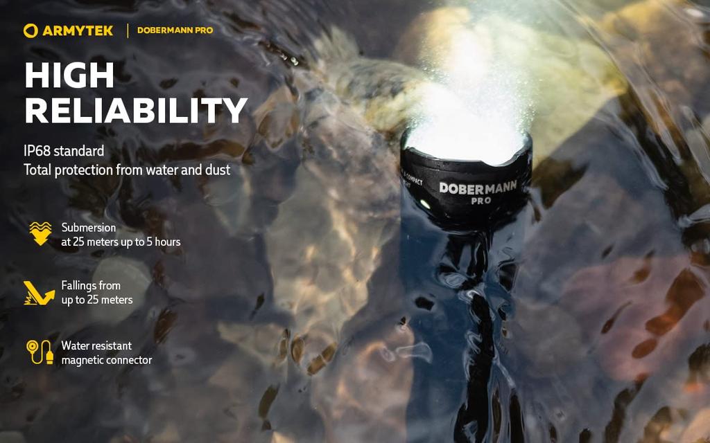 Taktická svítilna ARMYTEK DOBERMANN PRO XHP35 HI Bílé světlo Magnetické nabíjení 18650 Dobíjecí (Vestavěná baterie)