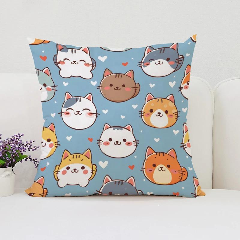 Cute Cartoon Cat Pillowcases for Pillows 45x45 Cushions Cover Aesthetic Room Decoration Cushion Cover 50x50 Home Decor Pillow