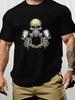 Men's Summer 100% Pure Cotton Fashionable Casual Cool Punk Skull Print Loose Sports Round Neck Short Sleeved T-shirt Top