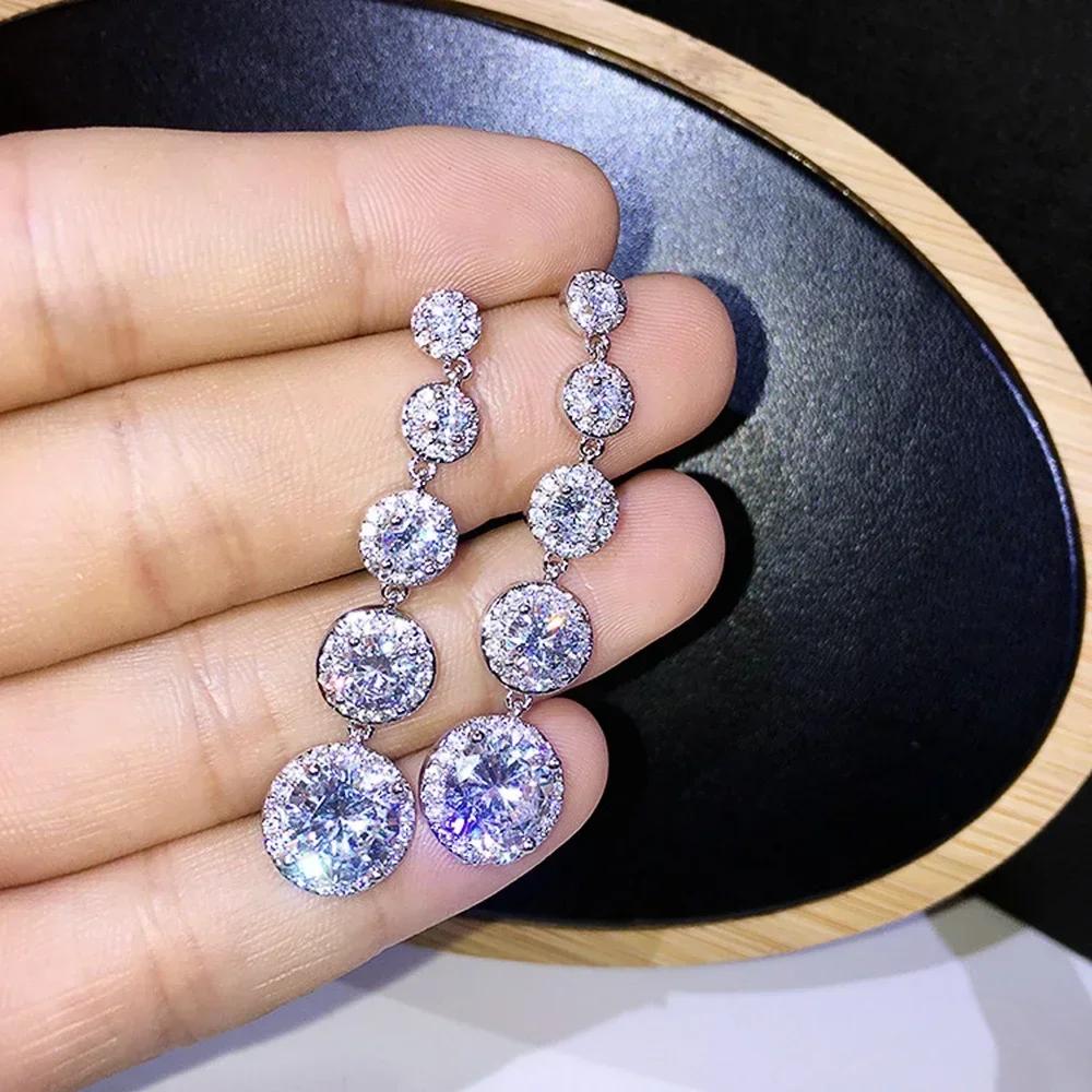 

2026 Trendy Dangle Earrings for Women round Cubic Zircon Linked Design Luxury Bridal Wedding Party Zircon