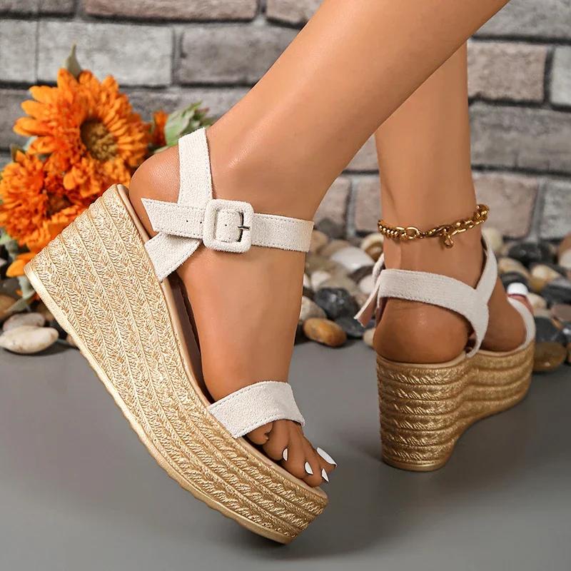 Fashion Summer Shoes Chunky Wedges Sandals Women 2025Plus Size 35-42 Thick Paltform Sandles Woman Ankle Strap High Heels Sandalias Mujer