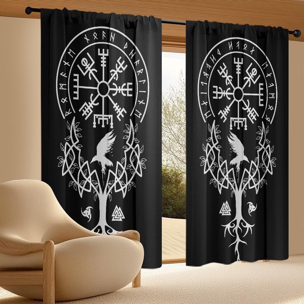 Viking Vegvisir Raven Tree Curtains Sheer Suitable Bedroom Living Room Office Door Curtain Design Semi Made Of Polyester Window Treatment