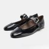 Mary Jane Flats for Women  Black Leather Round Toe Buckle Strap Barefoot Feel Comfort Work Shoes Classic Party Dress Flats