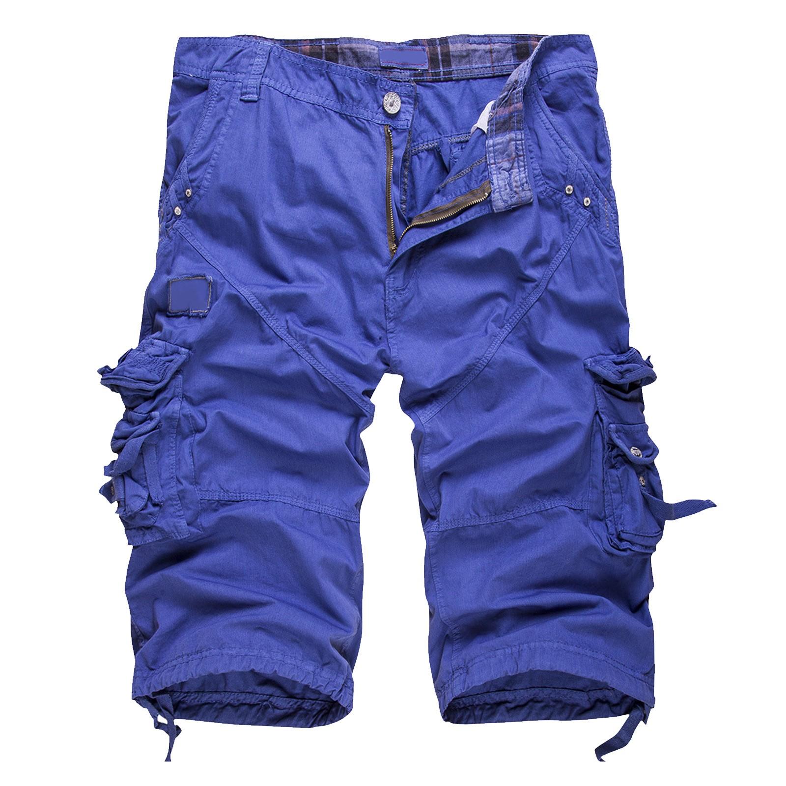 

Мужские летние шорты-карго с несколькими карманами. Мужские повседневные модные однотонные свободные шорты-карго. 31 синий