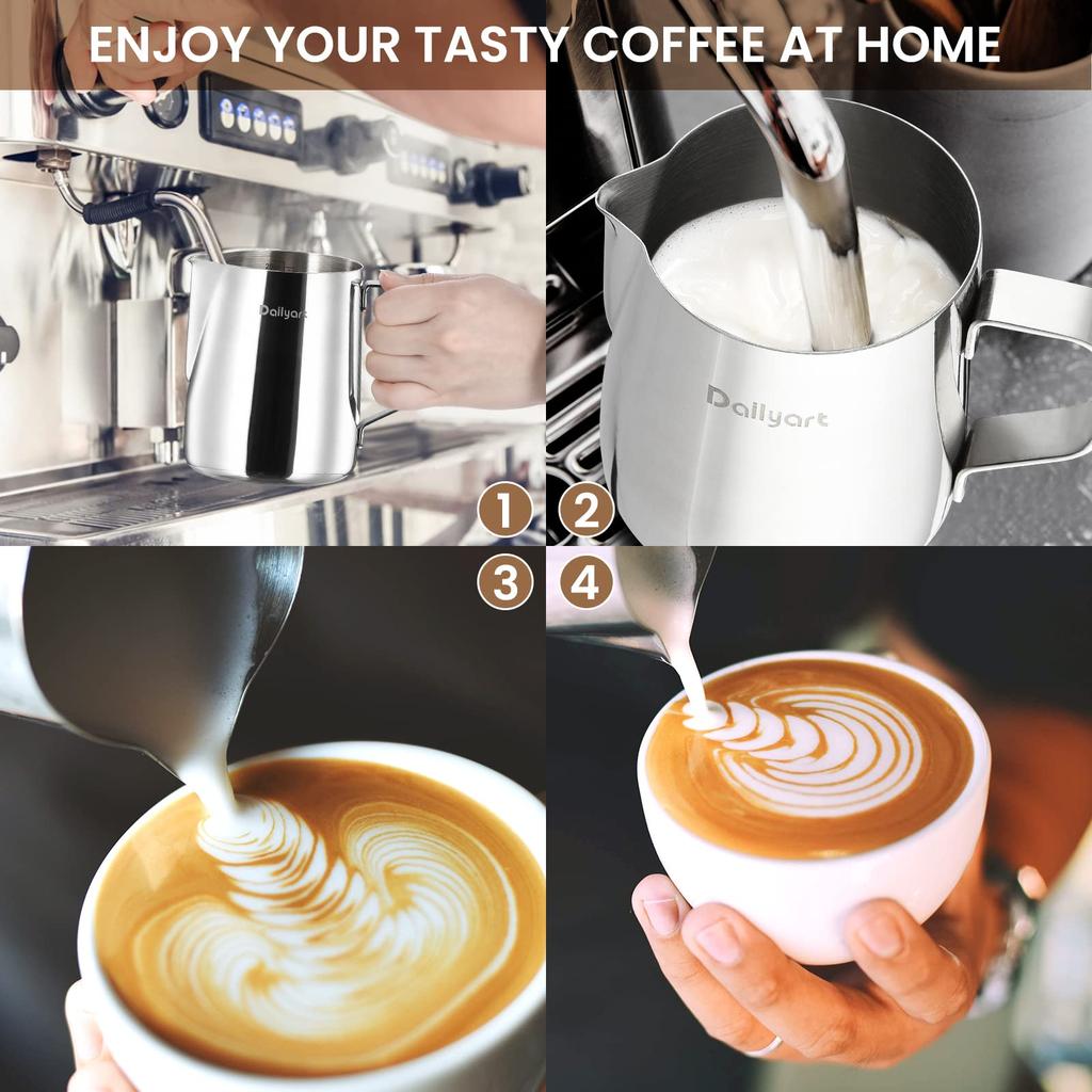 Milchkännchen, Latte Art Milchkännchen, 188 Edelstahl mit Skala, Kaffeemilchaufschäumer (600ml)