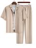2025 Men's Casual Trendy Set: Turn-Down Collar, Short Sleeves & Long Pants