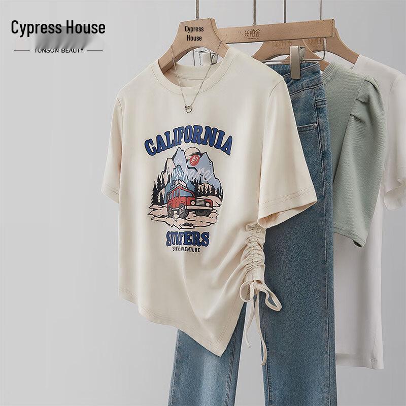 CYPRESS Damen Sommer 2026 Unregelmäßiges Grafikprint Kurzarm-T-Shirt