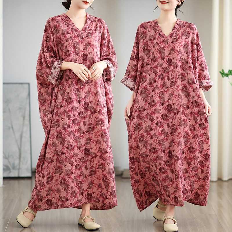 Vacation Style V-neck Long Skirt Cotton Linen Dress