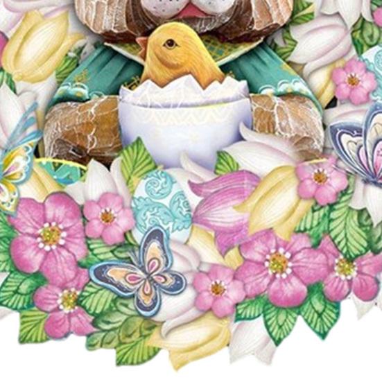 Easter Bunny Wreath Door Sign Wooden Rabbit Wreath Hanging Sign Spring Easter Holiday Party Door Hanger Wall Art Decoration