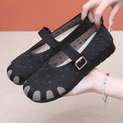Schuhe Damen neue Stoffschuhe bequem und vielseitig Damen Einzelschuhe atmungsaktiv Mutter Schuhe Schnalle ein Pedal