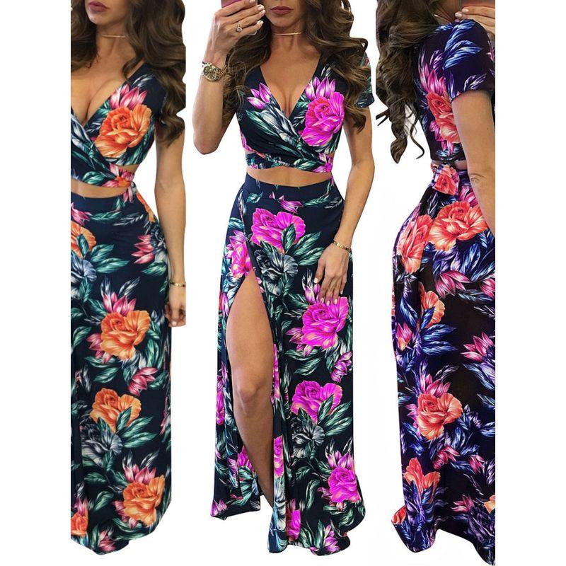 Floral Sexy Split Half Skirt Set Floral Print Sexy Split Skirt Suit