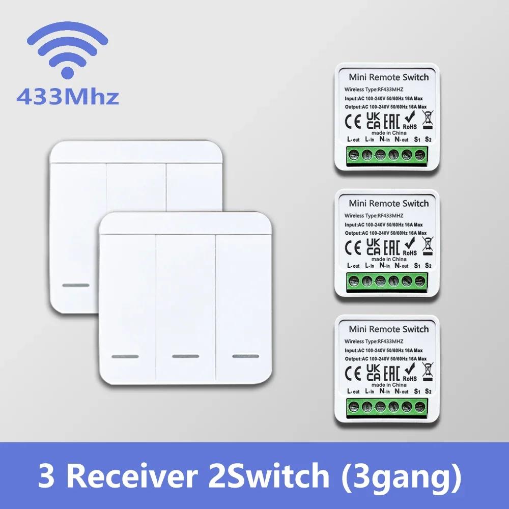RF 433MHz Smart Switch Mini DIY Remote Control Relay Receiver 1/2/3Gang Wall Panel Light Switch for LED Lamp Fan Home Automation