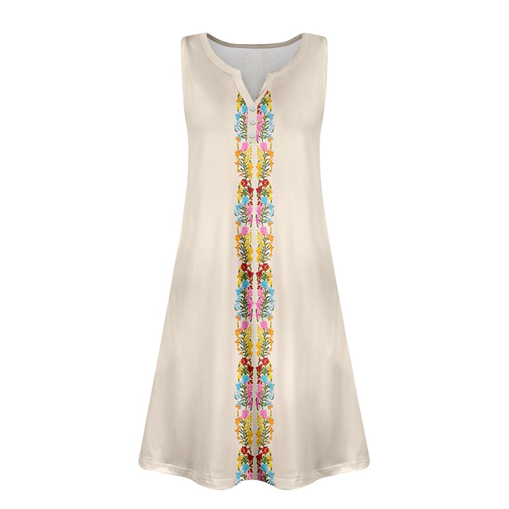 Womens Summer Dresses Loose V Neck Sleeveless Sundresses Dress With Pockets