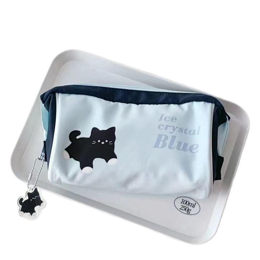 Original Milk Blue Black Cat Pencil Case – Cute, Large Capacity Stationery Bag