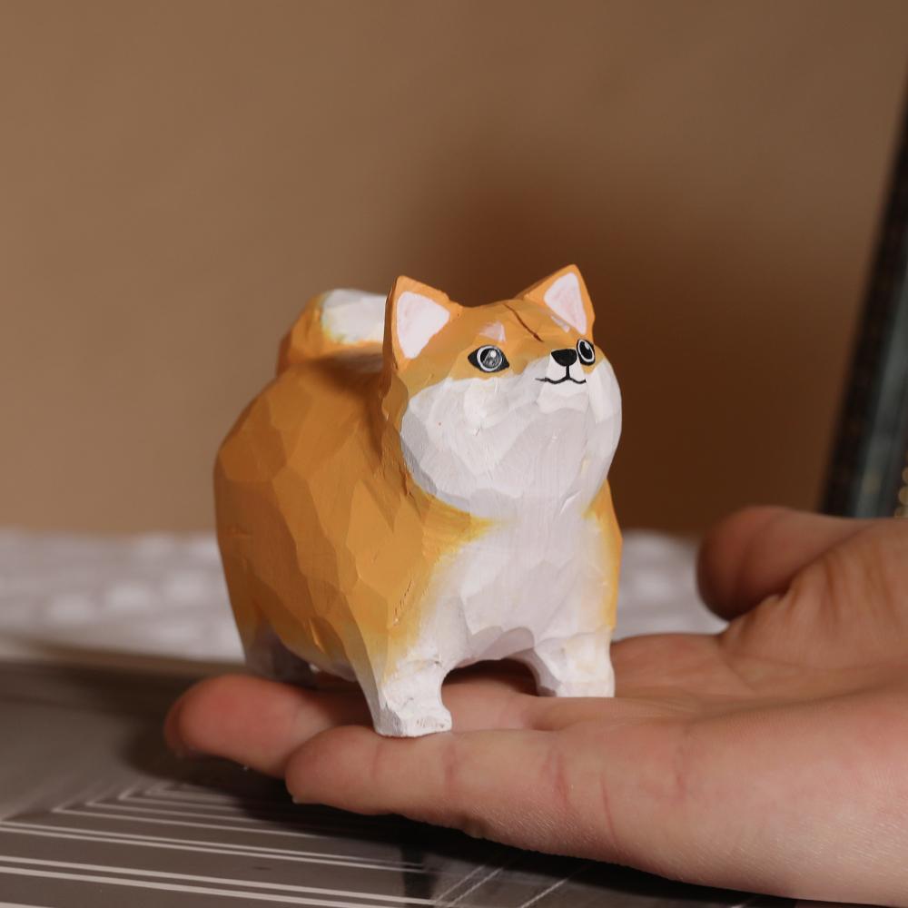 Handcrafted wood carving  Fat Shiba Inu Desk Decoration Cute Shiba Inu Figurine Home Decor Handicraft Collection Ornaments Dog
