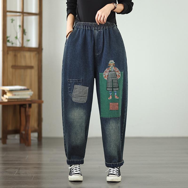 

DIMANAF 2025 New Basic Elastic Jeans Harlen pants Women Loose Denim Trousers Big Casual Blue Pants 5019 M