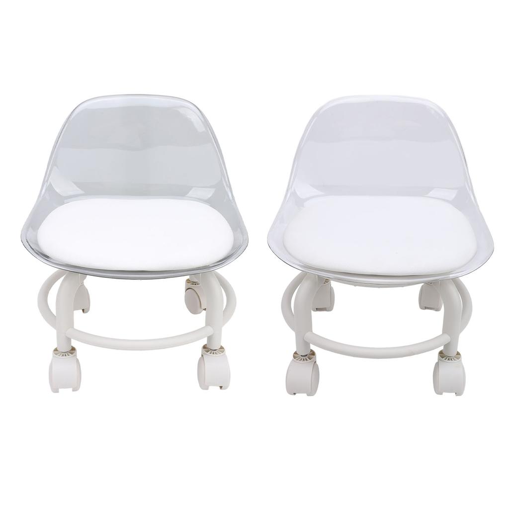 Low Rolling Stool with Wheels Back Support Small Acrylic Short Silent Mini Roller Seat